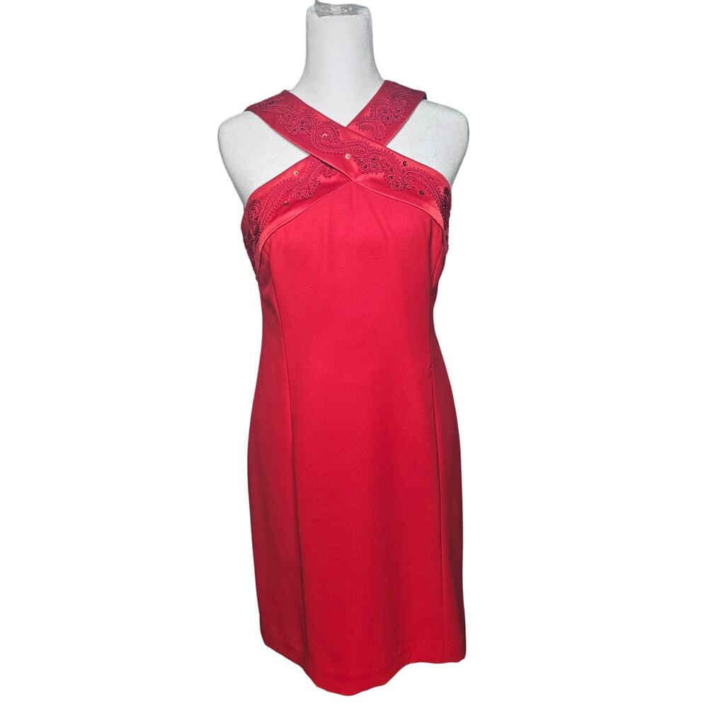 Liz Claiborne Vintage Red Embellished Sleeveless Cocktail Party Dress Size 4P